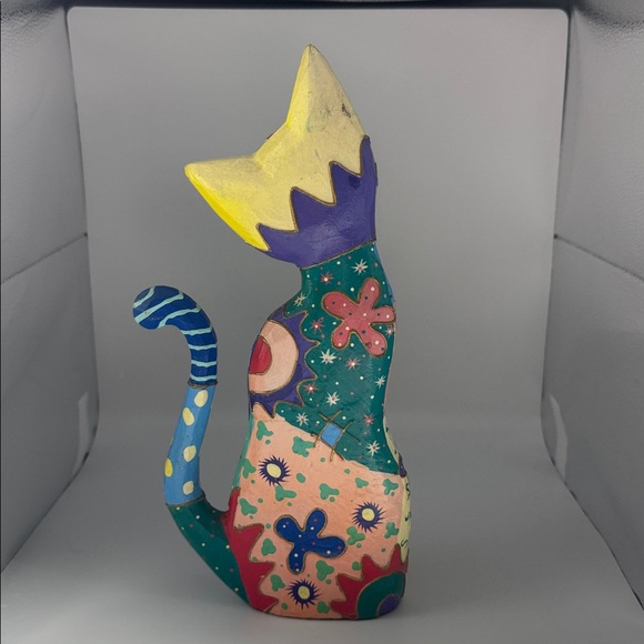 Colorful Wooden Cat Figurine - Picture 2 of 7